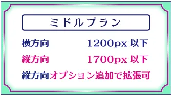 デザインロゴ「ミドルプランの横方向は1200px以下で縦方向が1700px、縦方向は拡張可能」